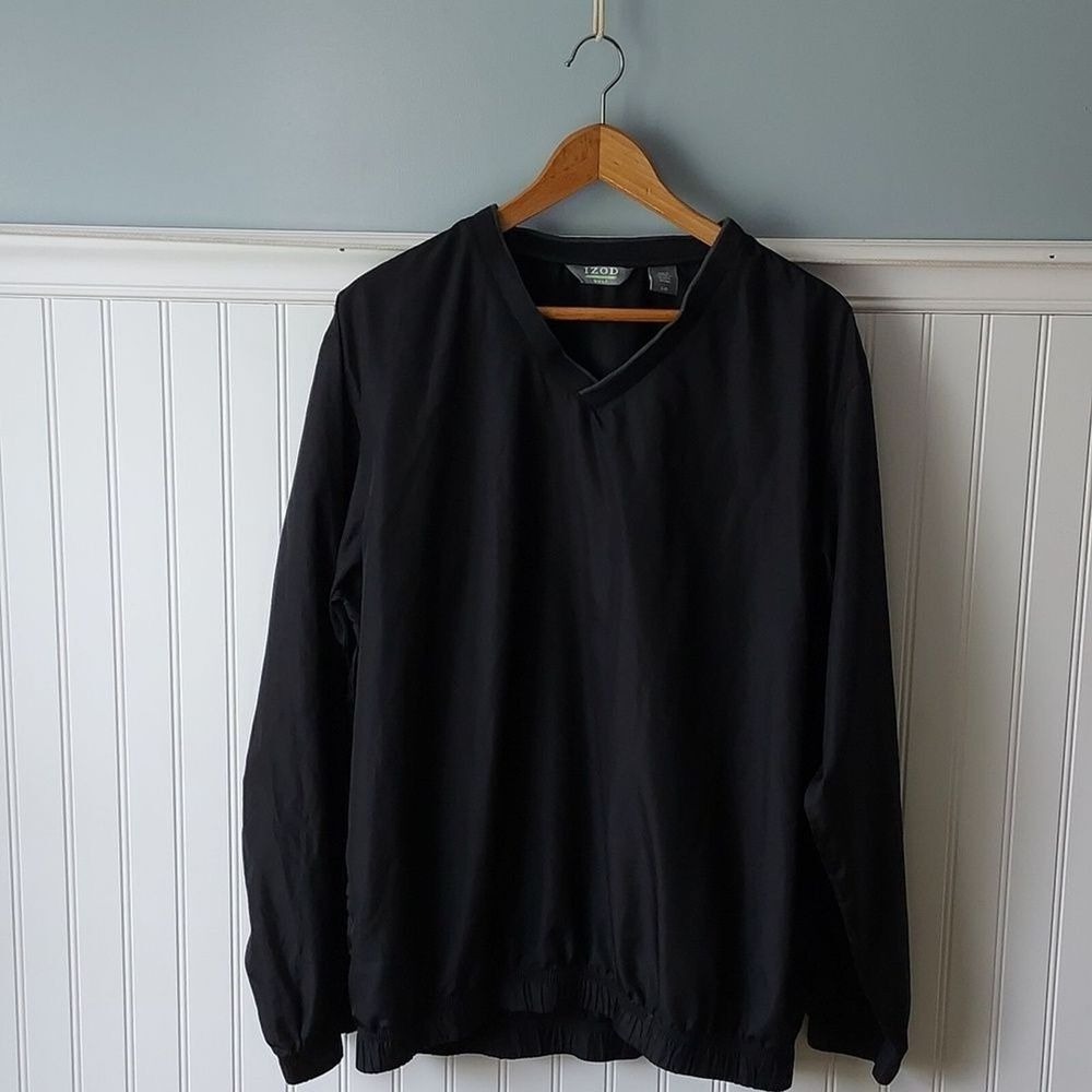 IZOD Golf X-Treme Function Mens V-Neck Windbreaker Pullover Black L Gorpcore